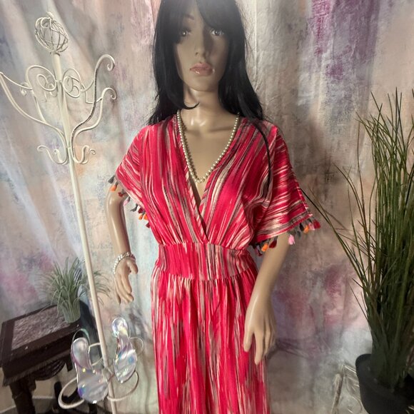 NWOT๐ Breezaya Tasseled Cuff Elastic Waistline Straight Wide Leg Jumpsuit - Picture 3 of 16